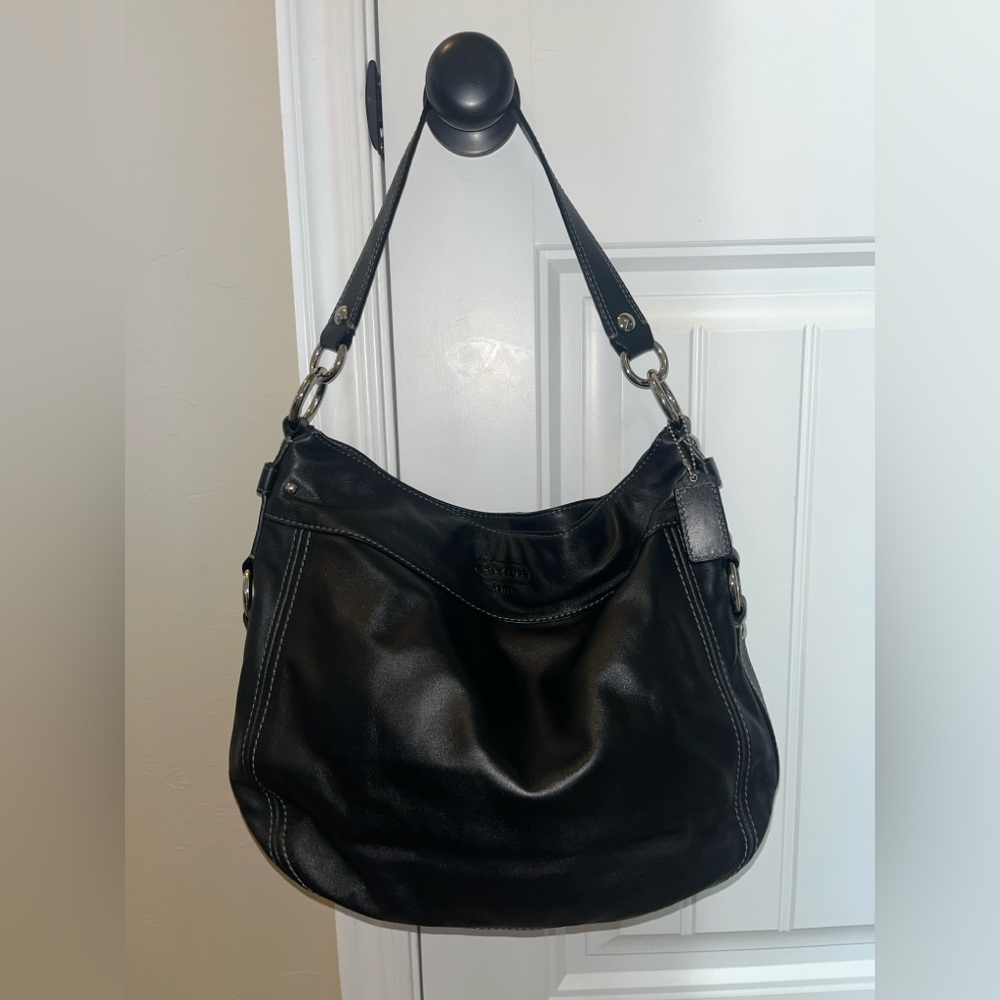 Coach Large Black Leather Zoe Convertible Hobo Shoulder Bag